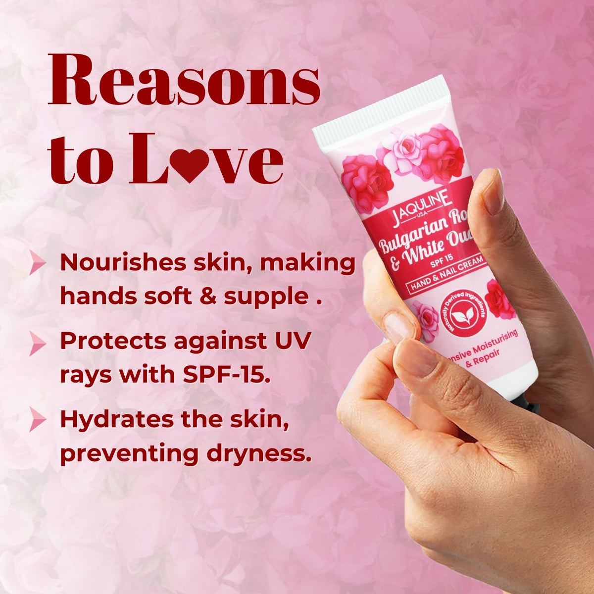 Jaquline USA Bulgarian Rose & White Oudh Hand cream- Nourishes hand, makes hand soft & supple, prevents dryness and hydrate s