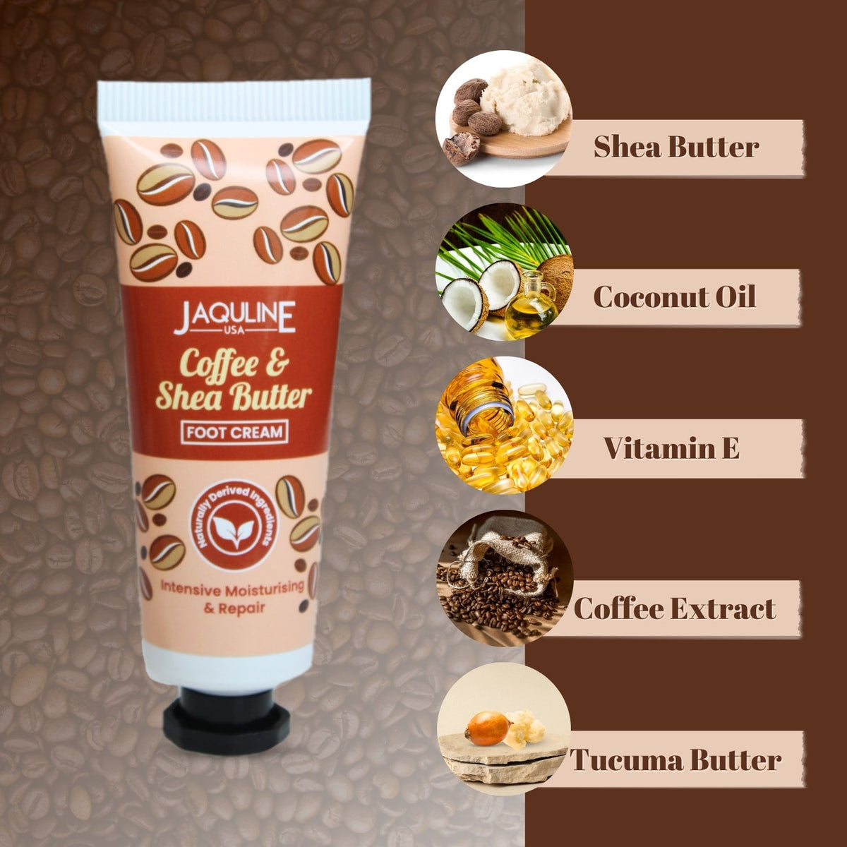 Jaquline USA Coffee & Shea Butter Foot cream- Provides Intensive Moisturization, heals cracked heels, makes feet soft & suppl