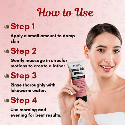 Jaquline USA Snail Mucin Face Cleanser 100ml, Non-Drying Formula, pH-Balanced, Long-Lasting Hydration, Deeply Cleanses Skin &