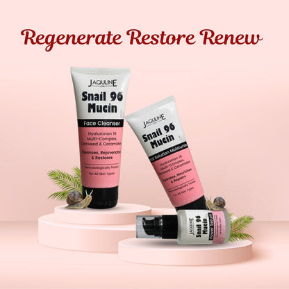 JAQULINE USA Snail Mucin Radiance & Hydration skin care kit | Face Cleanser, Power Serum & Moisturizer Set | Hydrating Face C