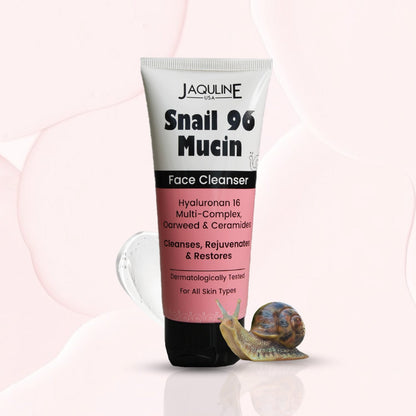 Jaquline USA Snail Mucin Face Cleanser 100ml, Non-Drying Formula, pH-Balanced, Long-Lasting Hydration, Deeply Cleanses Skin &