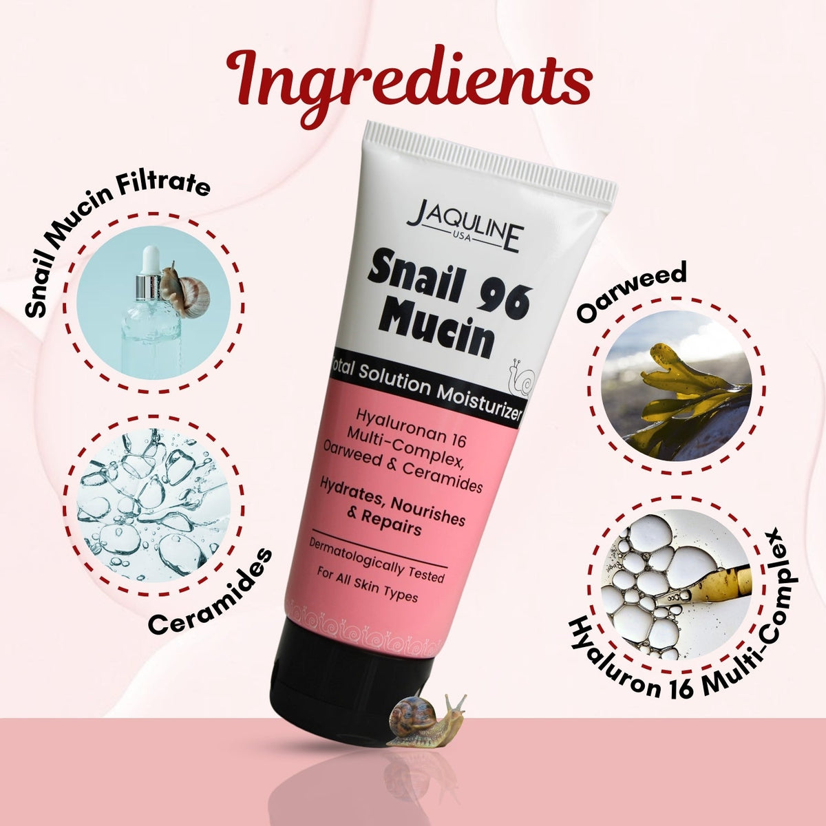 Jaquline USA Snail Mucin All in One Moisturizer 50ml, Long-Lasting Hydration, Deeply Moisturizes Skin & Restores Skin Barrier