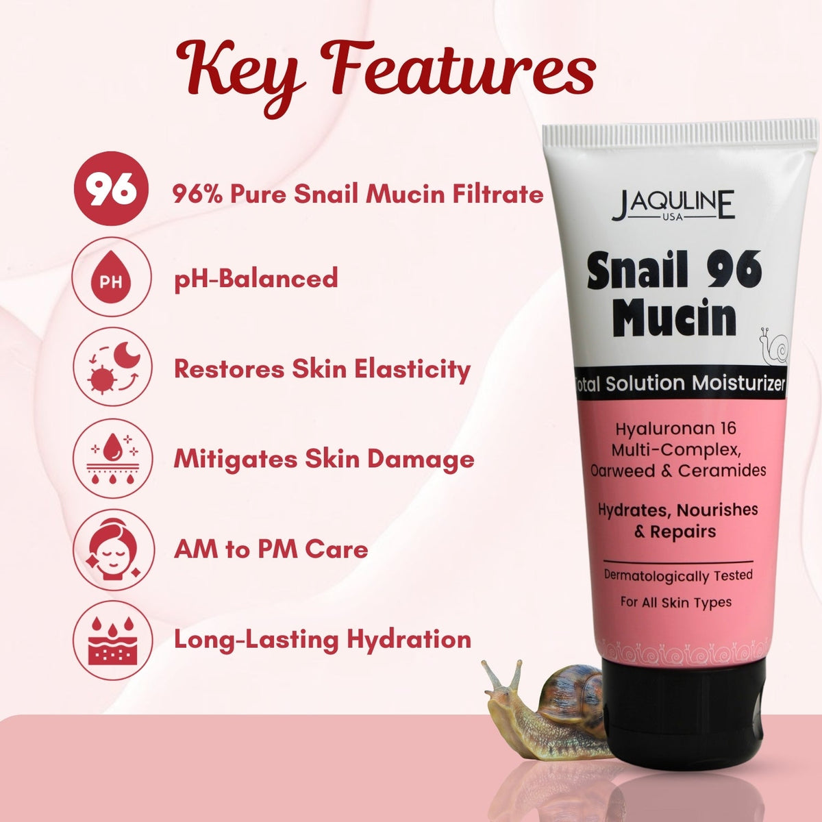 Jaquline USA Snail Mucin All in One Moisturizer 50ml, Long-Lasting Hydration, Deeply Moisturizes Skin & Restores Skin Barrier