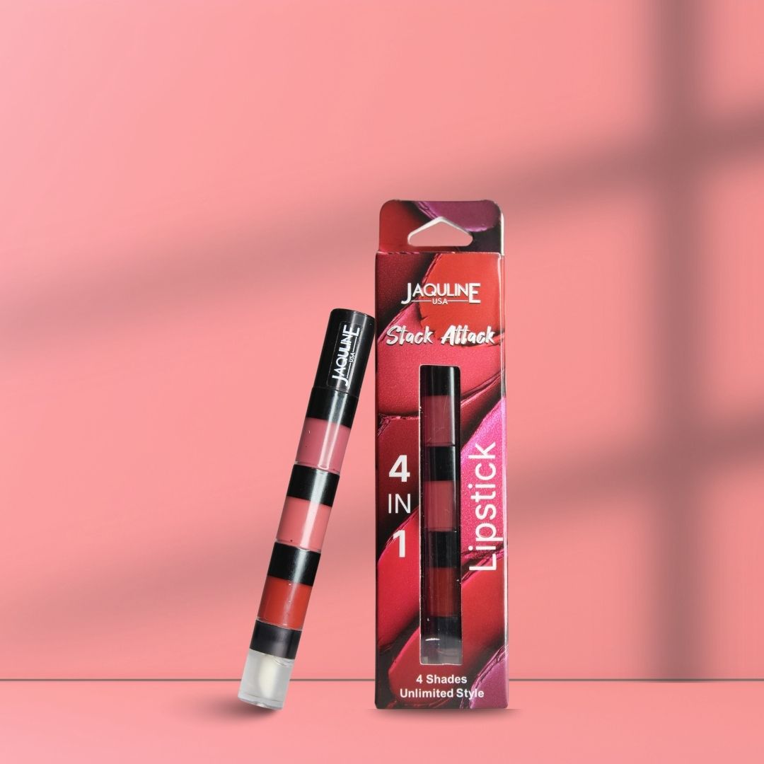 Jaquline USA Stack Attack 4 in 1 Liquid Lipstick-Boss Bold (Bold Pink+ Bold Brown+ Bold Red+ Transparent Gloss) 4ml |Light We
