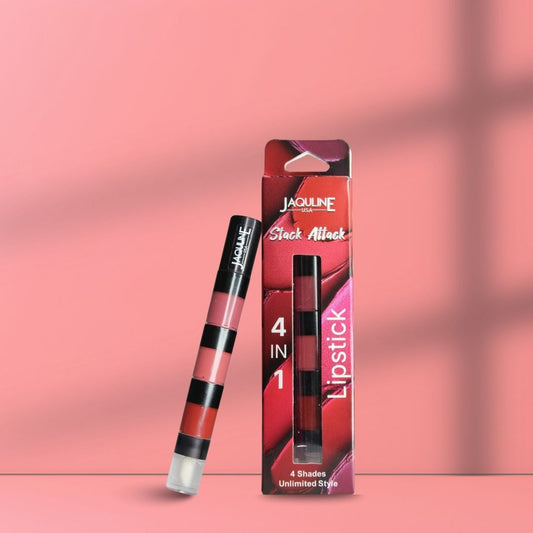 Jaquline USA Stack Attack 4 in 1 Liquid Lipstick-Boss Bold (Bold Pink+ Bold Brown+ Bold Red+ Transparent Gloss) 4ml |Light We