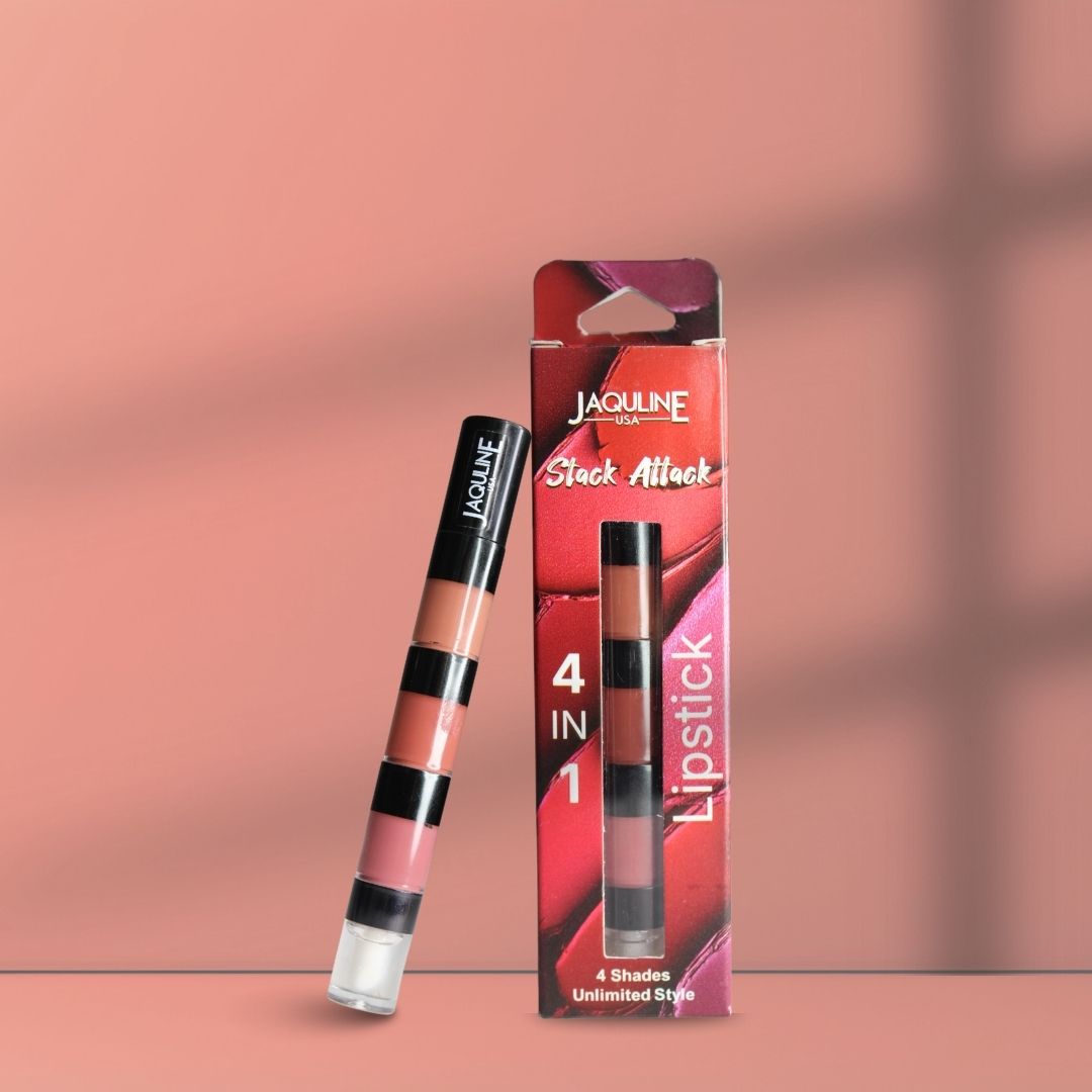 Jaquline USA Stack Attack 4 in 1 Liquid Lipstick-Nude Mood (Nude Beige+ Nude Brown+ Nude Pink + Transparent Gloss) 4ml |Light