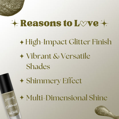 Jaquline USA Glitterati Nail Enamel, High- Impact glitter, Shimmery effect, multi-dimensional shine, Golden Dust 08