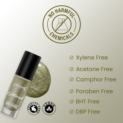Jaquline USA Glitterati Nail Enamel, High- Impact glitter, Shimmery effect, multi-dimensional shine, Golden Dust 08