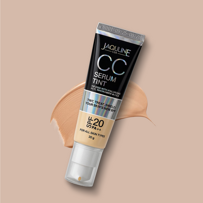 Jaquline USA CC Serum Tint 30g Hydrating Tinted Serum with SPF, Niacinamide & Hyaluronic Acid, Beige 01