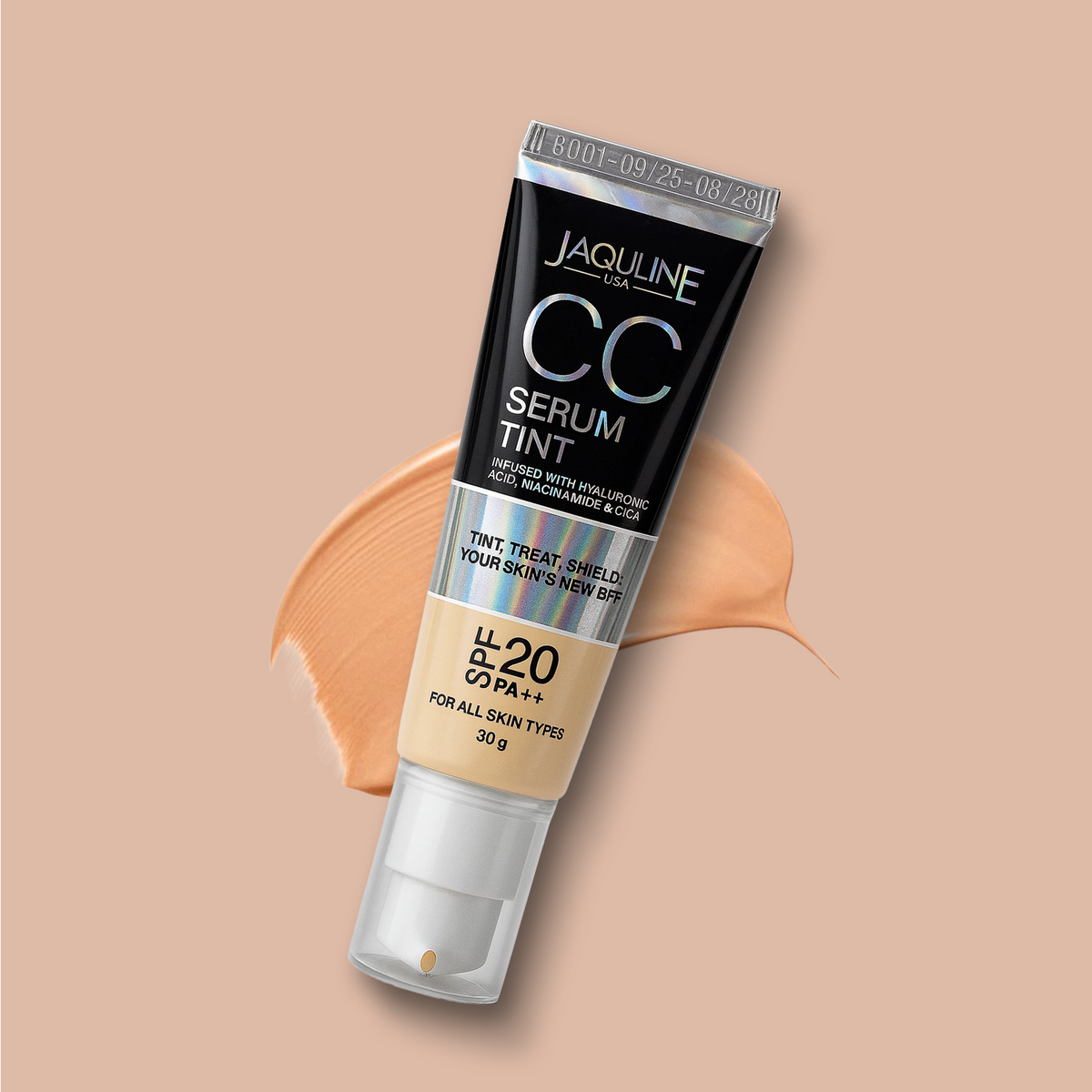 Jaquline USA CC Serum Tint 30g Hydrating Tinted Serum with SPF, Niacinamide & Hyaluronic Acid, Honey 02