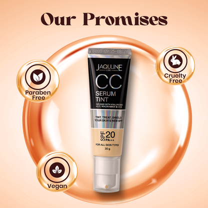 Jaquline USA CC Serum Tint 30g Hydrating Tinted Serum with SPF, Niacinamide & Hyaluronic Acid, Honey 02