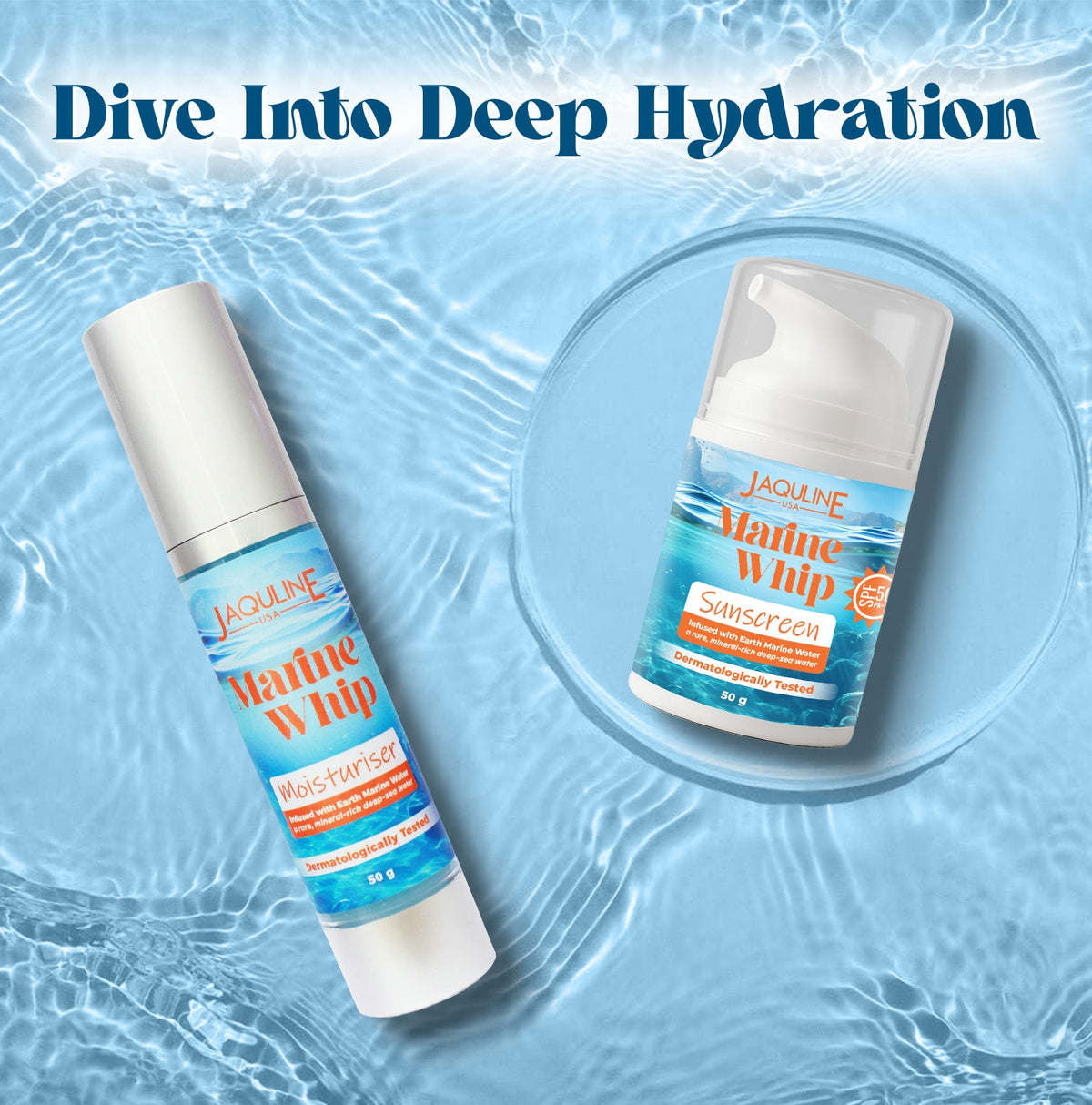 JAQULINE USA MarineWhip Sun & skin care kit | Marine Whip Moisturizer 50g + SPF 50 Sunscreen 50g | Hydrating & Remineralizing