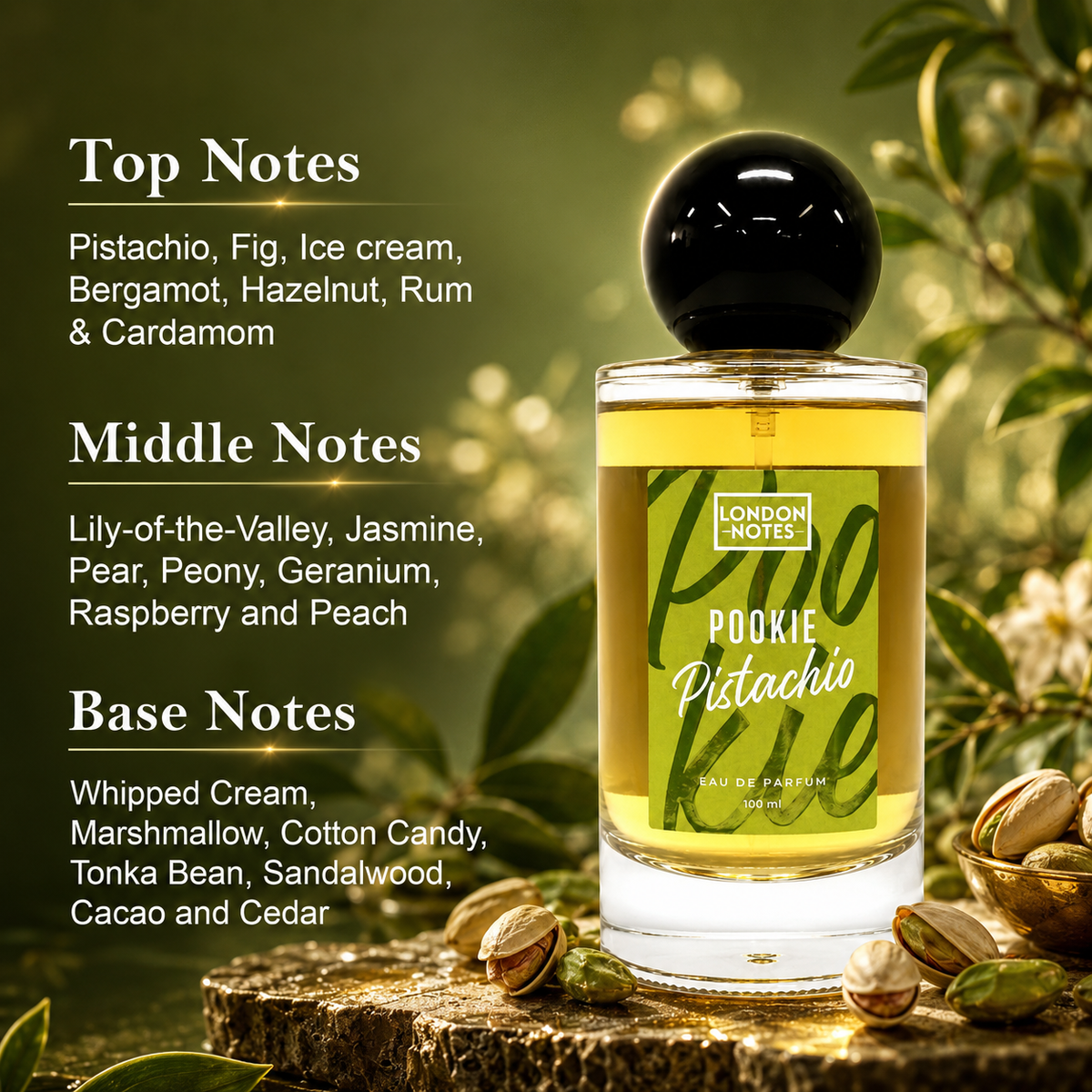 London Notes | Pookie Pistachio Perfume for Women Long Lasting | Jasmine Sandalwood