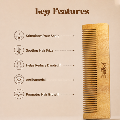 JAQULINE USA Neem Wood Hair Comb Wooden Comb for Hair Growth Anti Dandruff Scalp Massage Frizz Control Detangling Natural Her