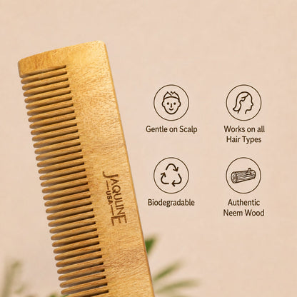 JAQULINE USA Neem Wood Hair Comb Wooden Comb for Hair Growth Anti Dandruff Scalp Massage Frizz Control Detangling Natural Her