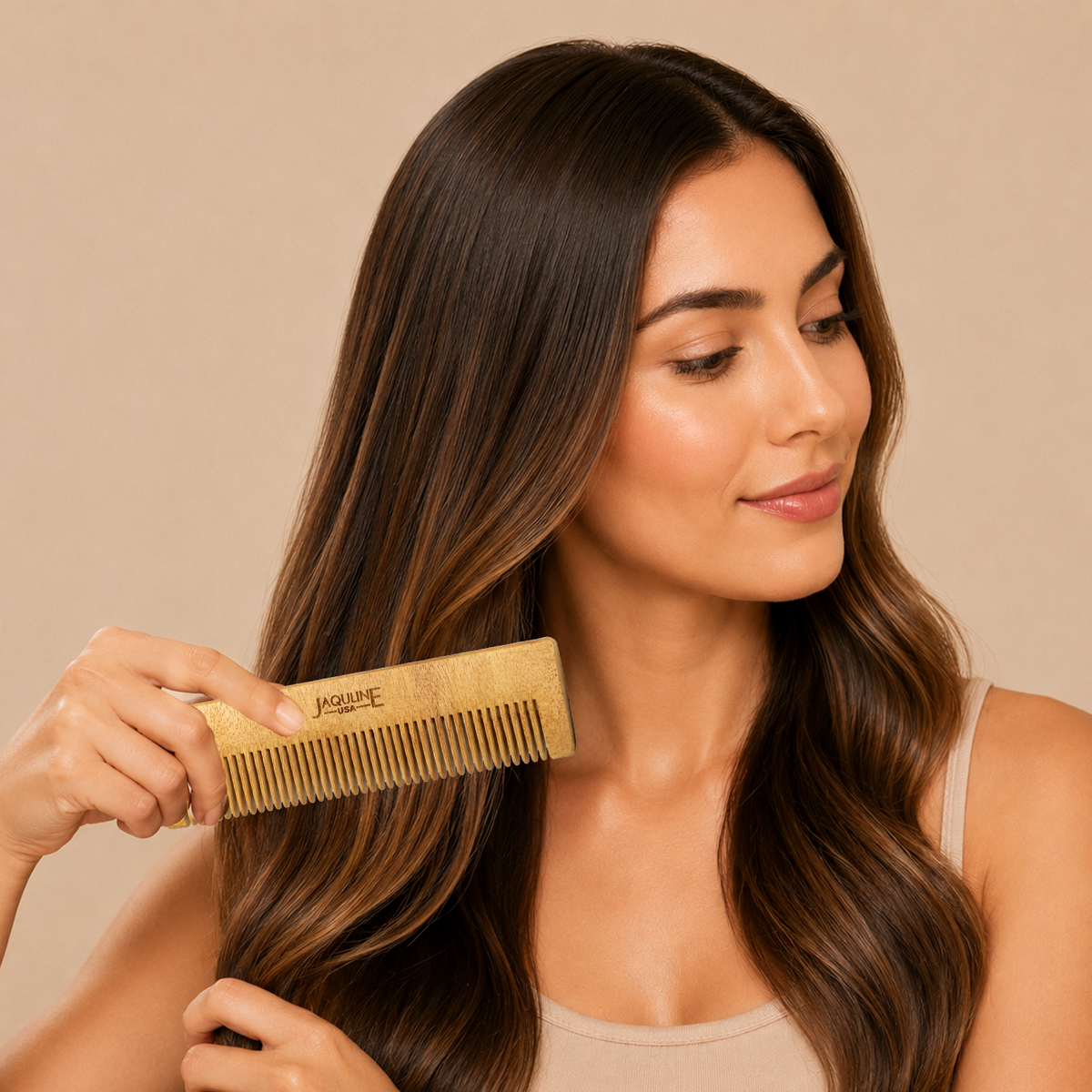 JAQULINE USA Neem Wood Hair Comb Wooden Comb for Hair Growth Anti Dandruff Scalp Massage Frizz Control Detangling Natural Her