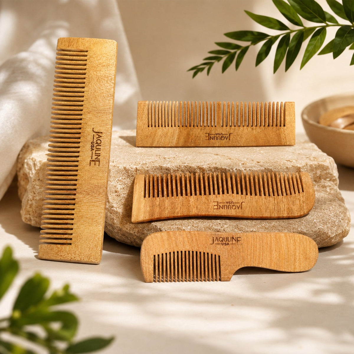 JAQULINE USA Neem Wood Hair Comb Wooden Comb for Hair Growth Anti Dandruff Scalp Massage Frizz Control Detangling Natural Her
