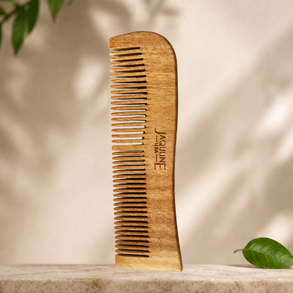 JAQULINE USA Neem Wood 2 in 1 Hair Comb Dual Tooth Wide & Fine Tooth Wooden Comb for Detangling Hair Growth Anti Dandruff Sca