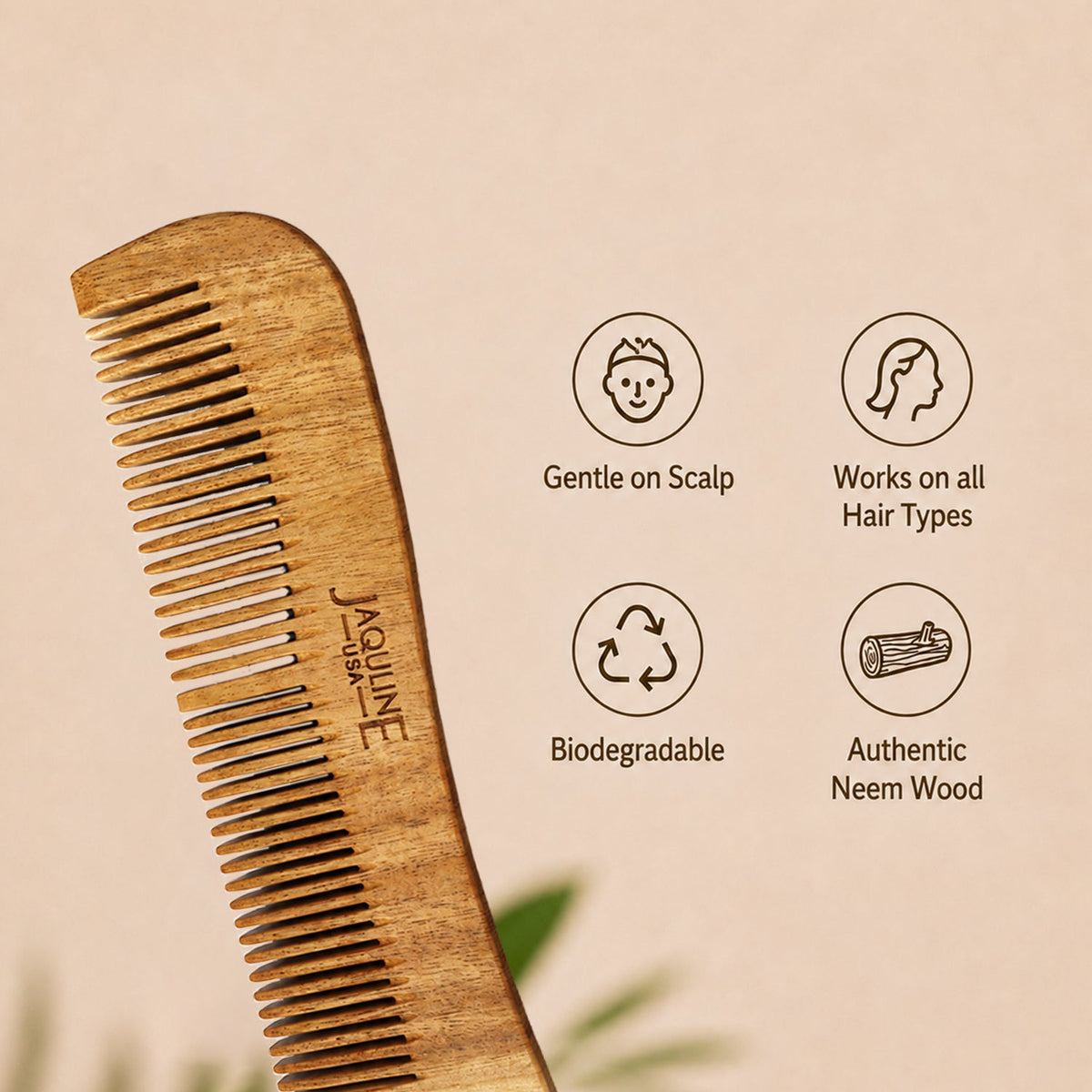 JAQULINE USA Neem Wood 2 in 1 Hair Comb Dual Tooth Wide & Fine Tooth Wooden Comb for Detangling Hair Growth Anti Dandruff Sca