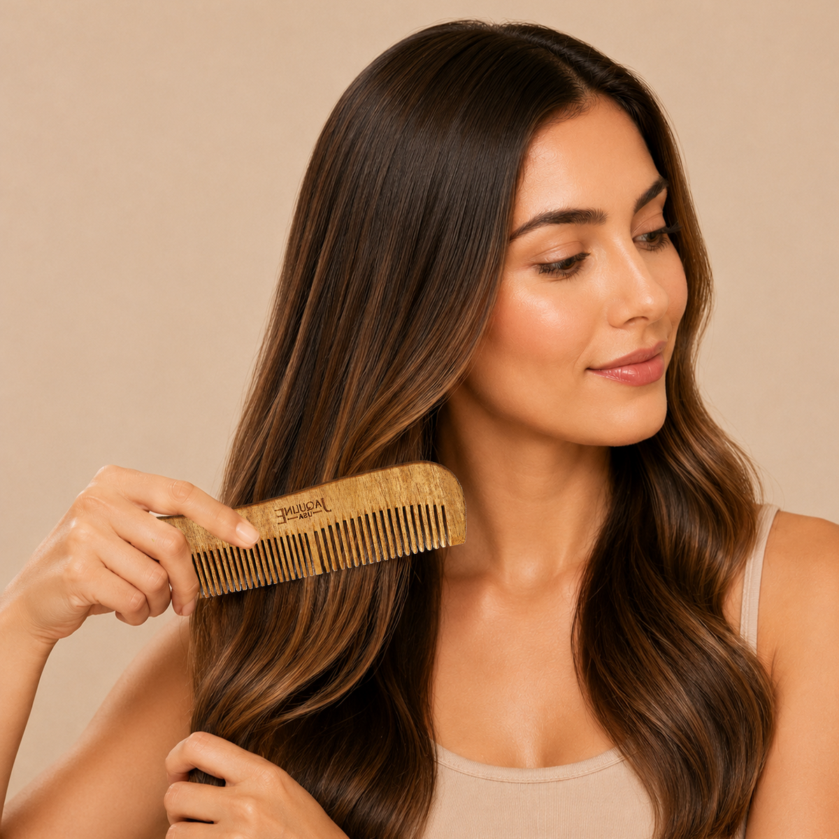 JAQULINE USA Neem Wood 2 in 1 Hair Comb Dual Tooth Wide & Fine Tooth Wooden Comb for Detangling Hair Growth Anti Dandruff Sca