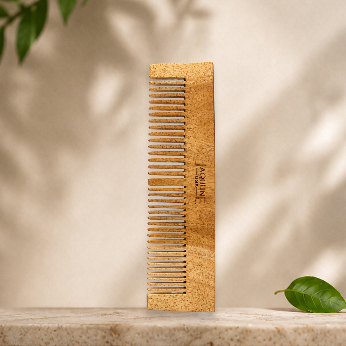 JAQULINE USA Neem Wood Dual Tooth Hair Comb Wide & Fine Tooth Wooden Comb for Hair Growth Anti Dandruff Scalp Massage Detangl