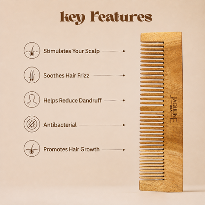 JAQULINE USA Neem Wood Dual Tooth Hair Comb Wide & Fine Tooth Wooden Comb for Hair Growth Anti Dandruff Scalp Massage Detangl