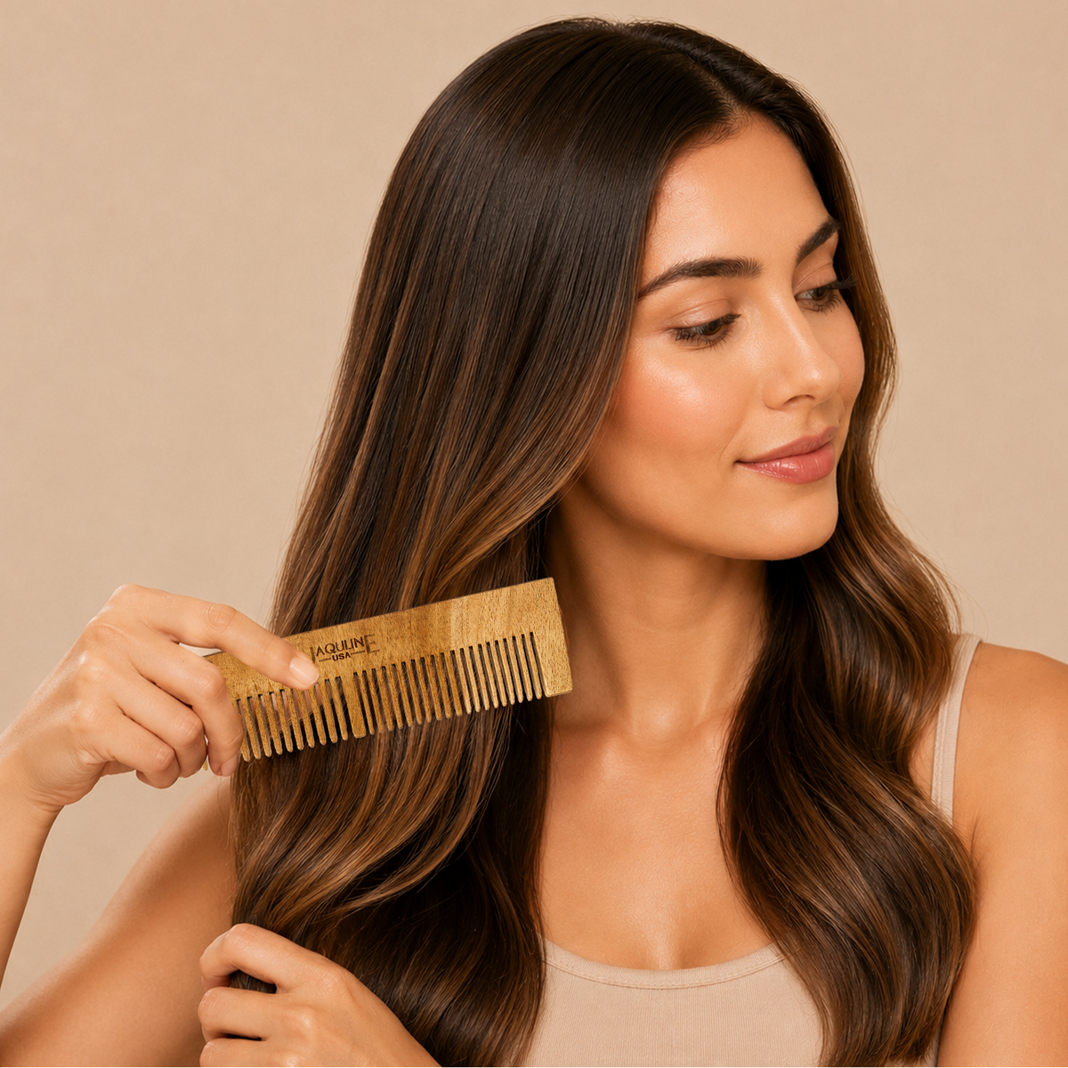 JAQULINE USA Neem Wood Dual Tooth Hair Comb Wide & Fine Tooth Wooden Comb for Hair Growth Anti Dandruff Scalp Massage Detangl