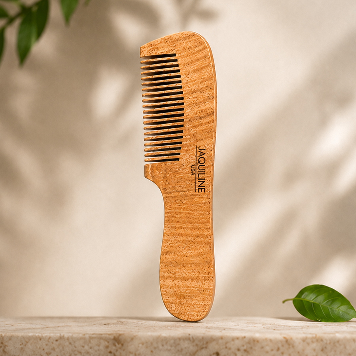 JAQULINE USA Neem Wood Hair Comb with Handle Wooden Comb for Hair Growth Anti Dandruff Scalp Massage Frizz Control Detangling