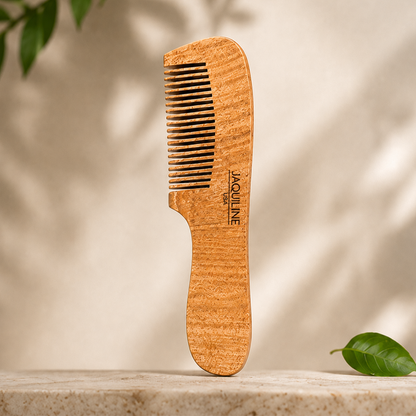 JAQULINE USA Neem Wood Hair Comb with Handle Wooden Comb for Hair Growth Anti Dandruff Scalp Massage Frizz Control Detangling