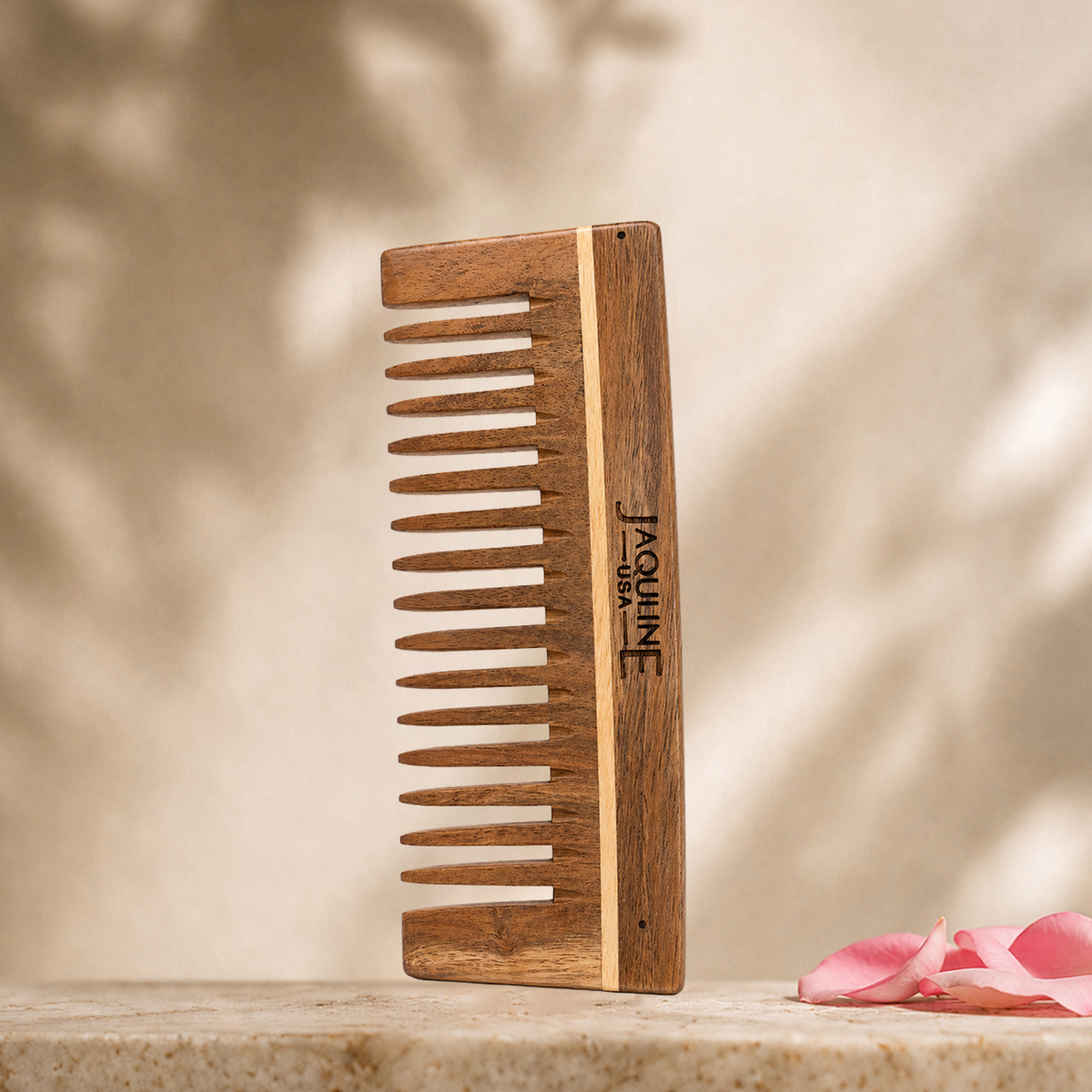 JAQULINE USA Rosewood Wooden Wide Tooth Shampoo Comb for Curly Thick Hair, Anti Frizz Scalp Massage Detangling Tool