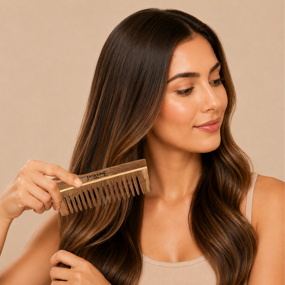 JAQULINE USA Rosewood Wooden Wide Tooth Shampoo Comb for Curly Thick Hair, Anti Frizz Scalp Massage Detangling Tool
