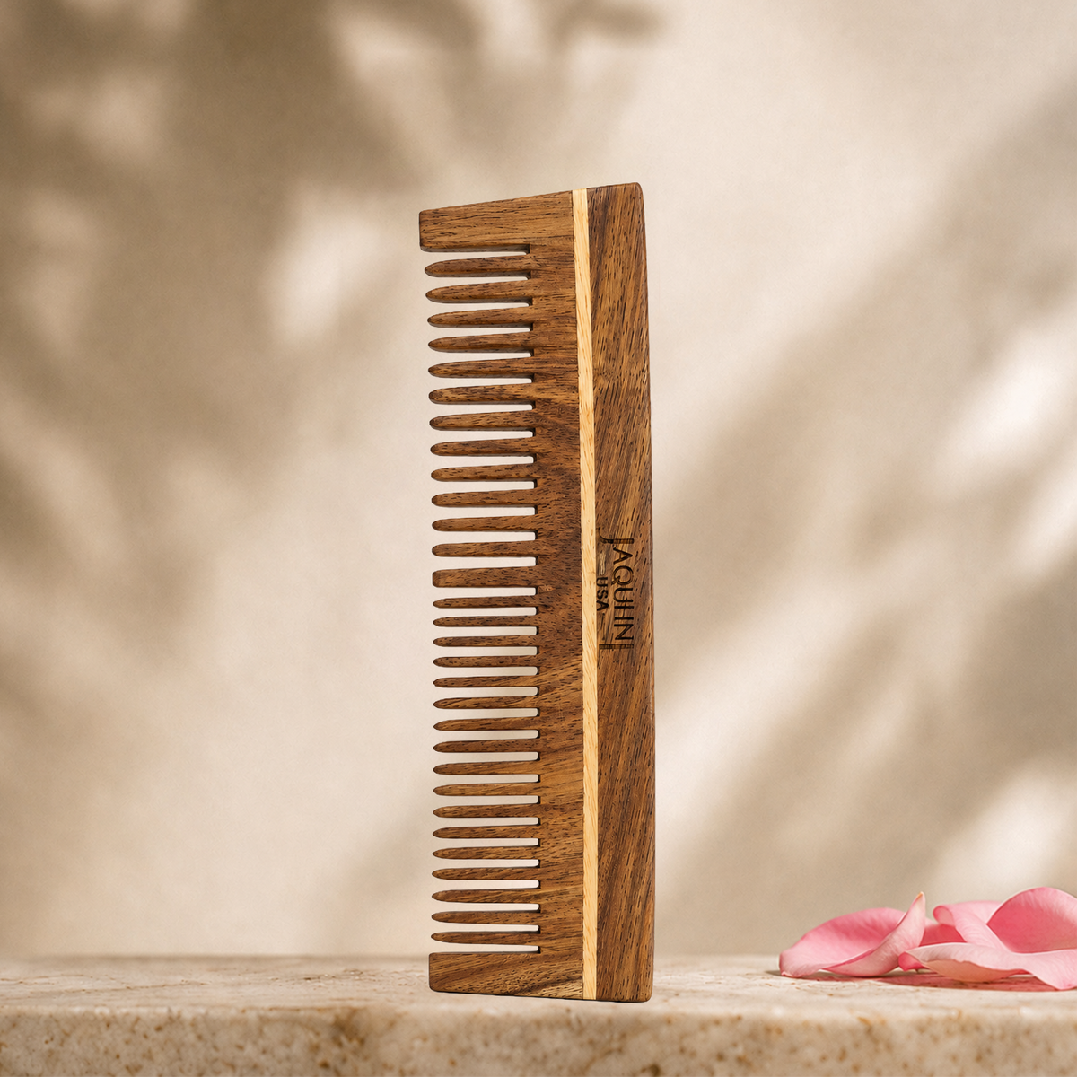 JAQULINE USA Rosewood Wooden Dual Tooth Comb Teeth Detangling Styling Comb Anti Frizz Scalp Massage Natural Grooming Tool for