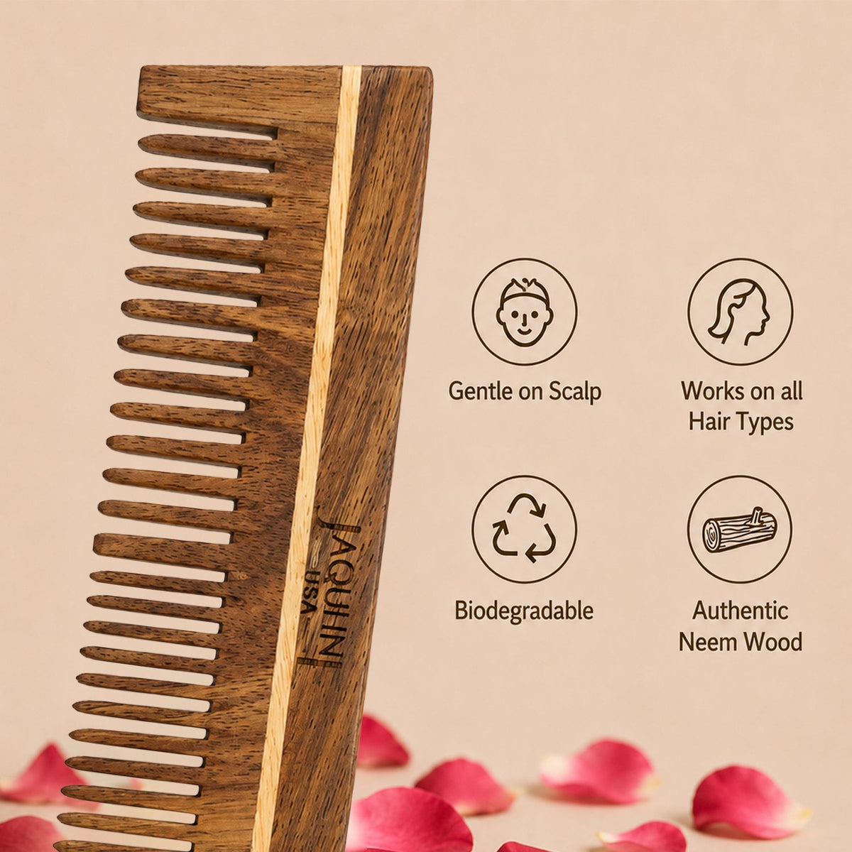 JAQULINE USA Rosewood Wooden Dual Tooth Comb Teeth Detangling Styling Comb Anti Frizz Scalp Massage Natural Grooming Tool for