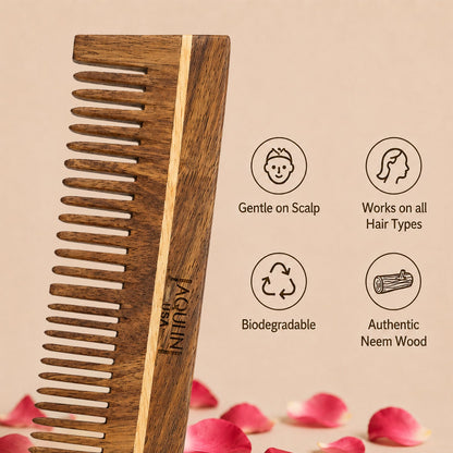 JAQULINE USA Rosewood Wooden Dual Tooth Comb Teeth Detangling Styling Comb Anti Frizz Scalp Massage Natural Grooming Tool for