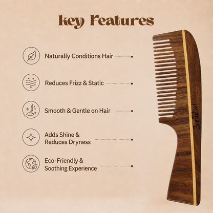 JAQULINE USA Rosewood Wooden Handle Comb Detangling Hair Comb Anti Frizz Scalp Massage Easy Grip Styling Tool Natural Wooden 