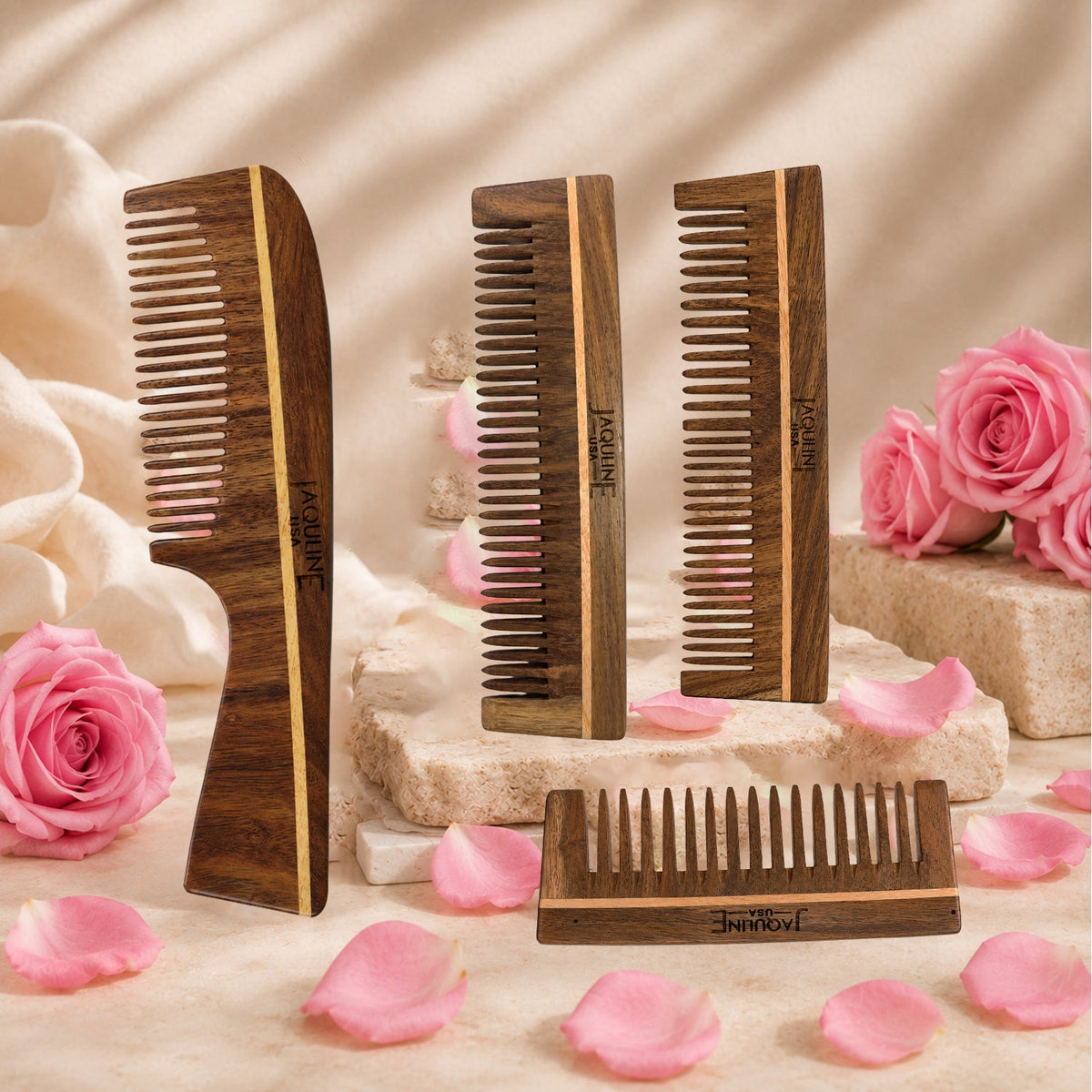 JAQULINE USA Rosewood Wooden Handle Comb Detangling Hair Comb Anti Frizz Scalp Massage Easy Grip Styling Tool Natural Wooden 