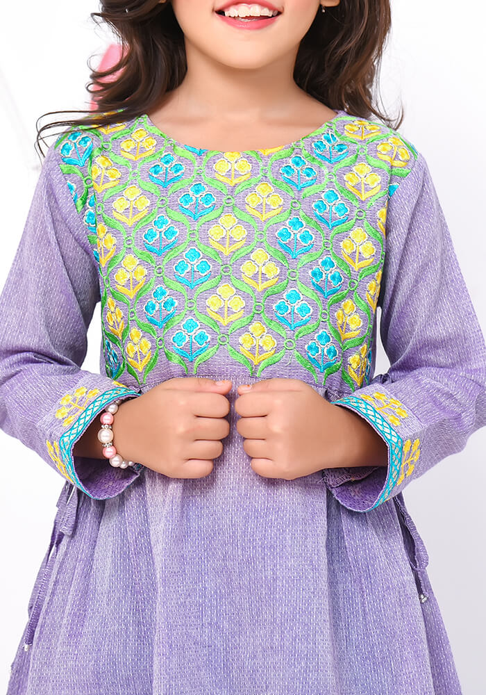 Komal's Purple Chamray Top With Embroidery