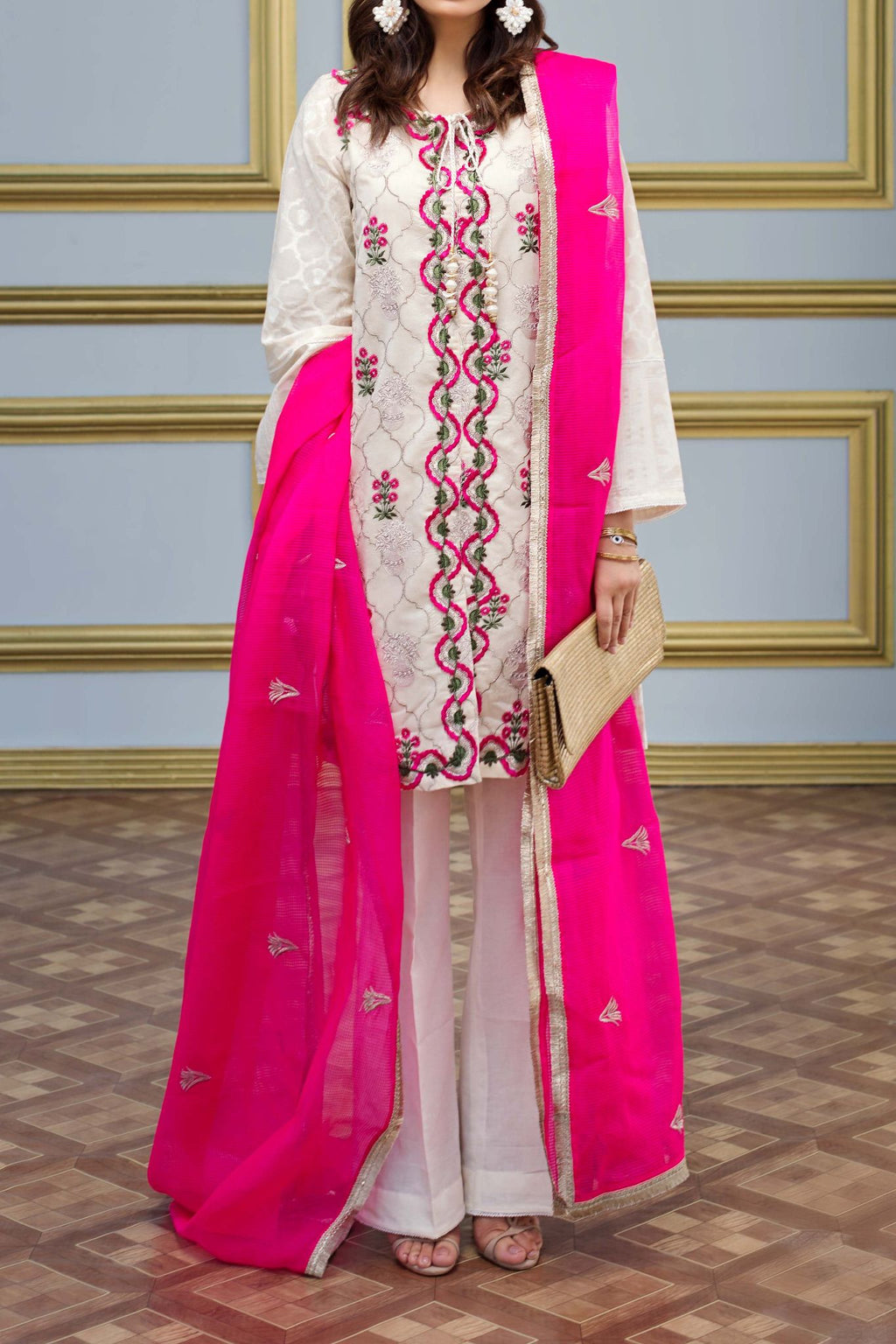 Komal's FE-87 Formal Emb. Silk Net 3PC Suit