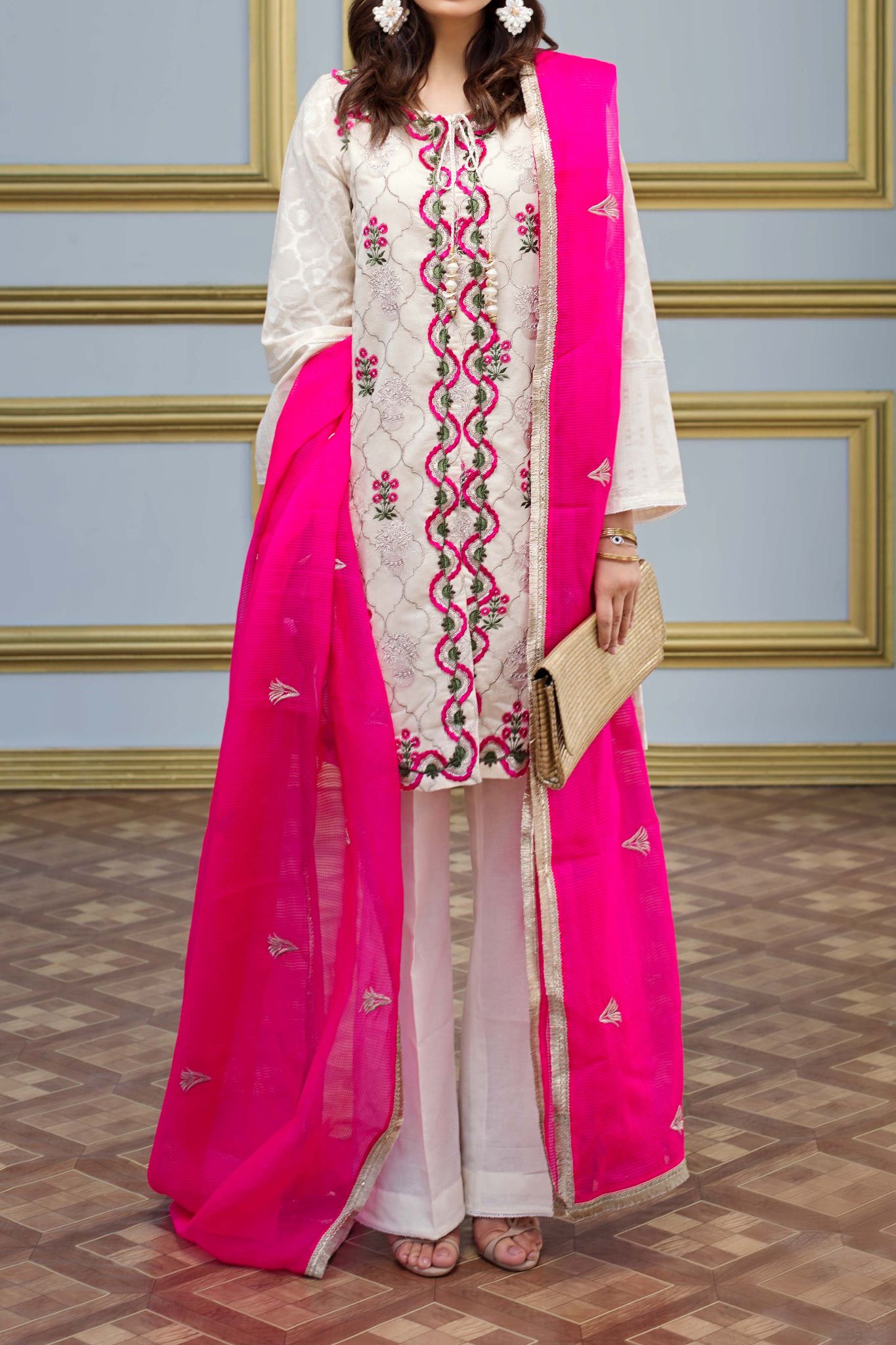 Komal's FE-87 Formal Emb. Silk Net 3PC Suit