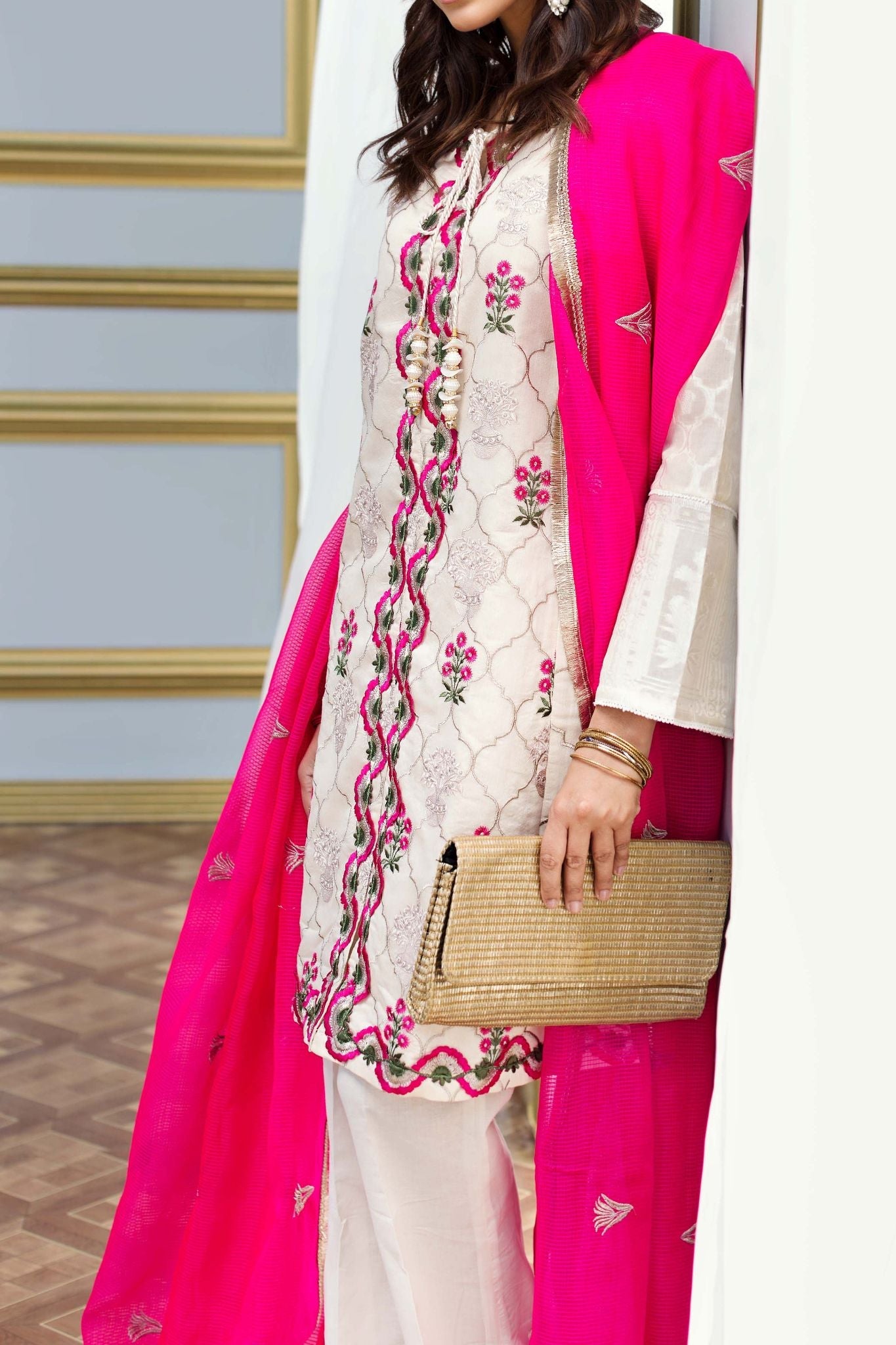 Komal's FE-87 Formal Emb. Silk Net 3PC Suit