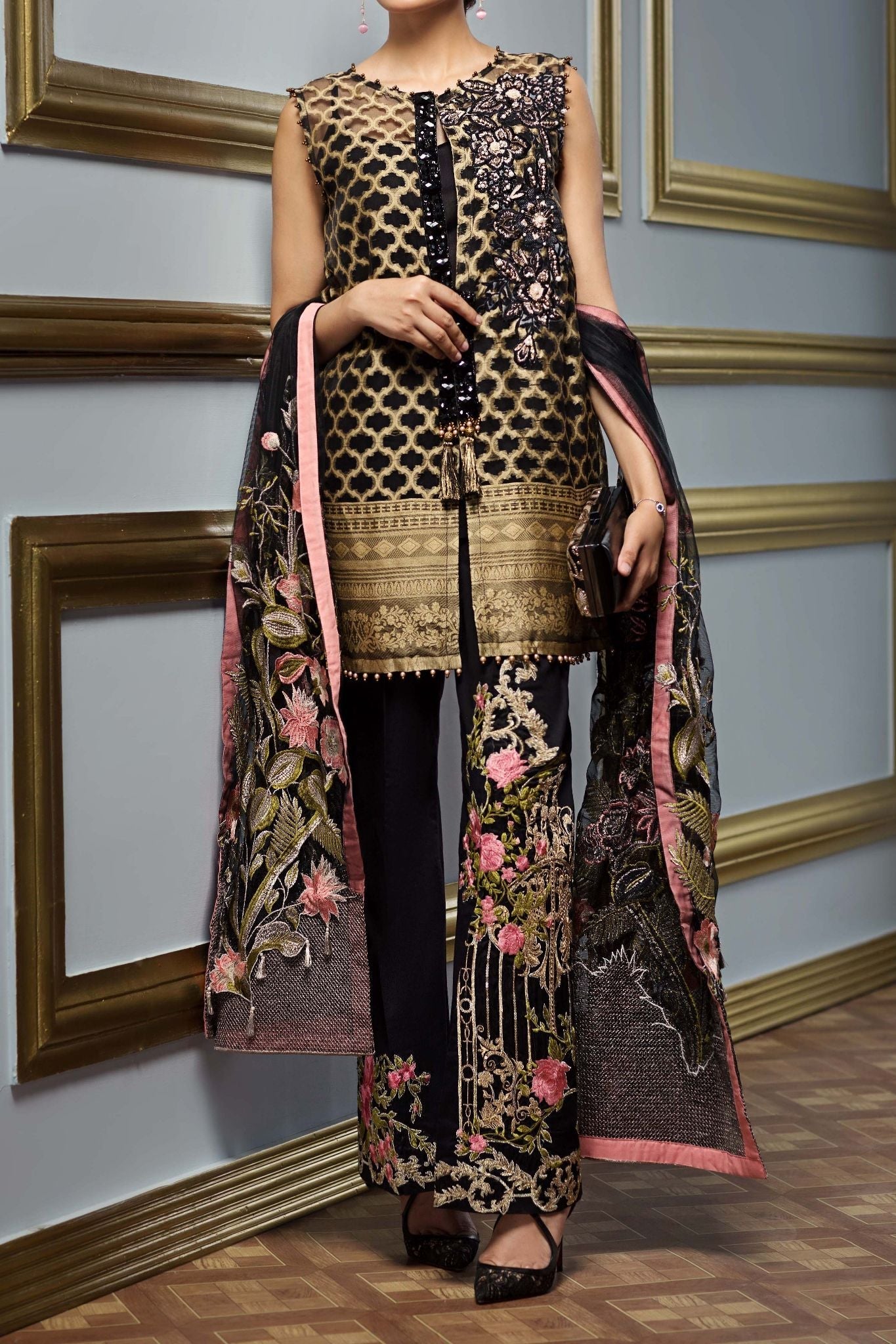 Komal's FE-134 Formal Jeweled Emb. 3PC Suit