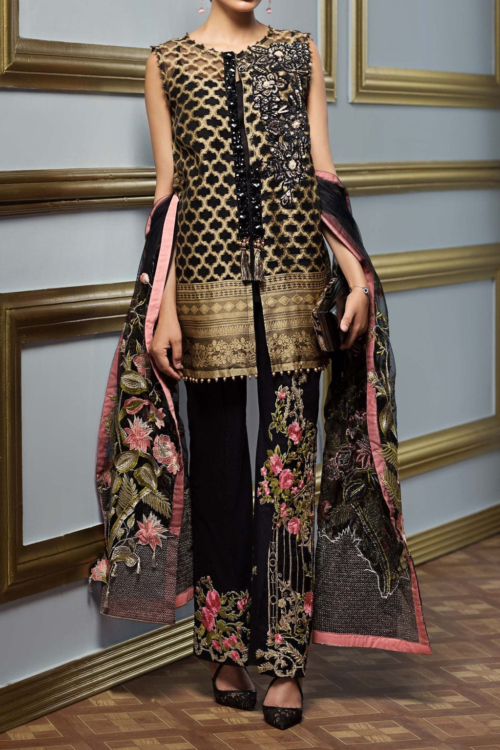 Komal's FE-134 Formal Jeweled Emb. 3PC Suit