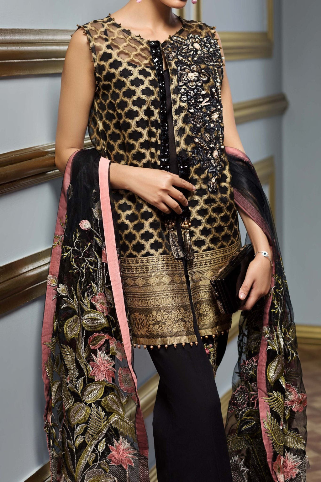 Komal's FE-134 Formal Jeweled Emb. 3PC Suit