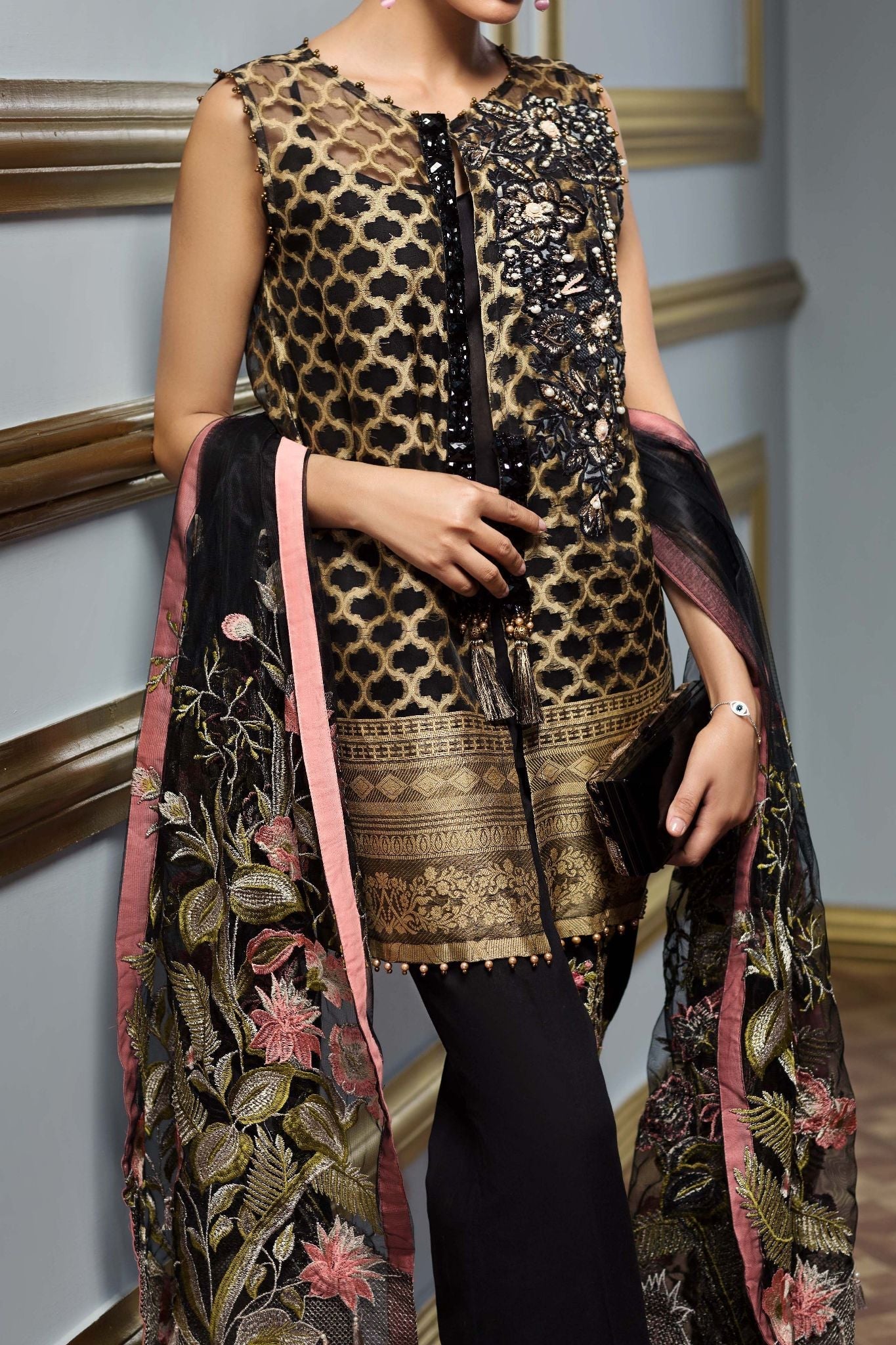 Komal's FE-134 Formal Jeweled Emb. 3PC Suit