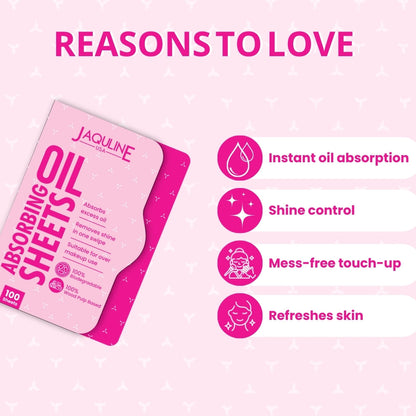 Jaquline USA Pink Oil Absorbing Sheets 100N - Instant Oil Control Blotting Paper for Face, Gentle on Skin, Travel Friendly, P