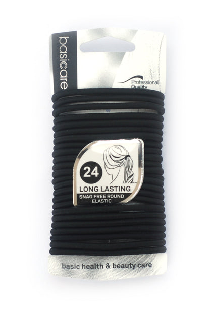 Basicare Black Color Long Lasting Snag Free Round Elastic. No Metal Hair Elastics, Elastic Hair Band For Thick, Curly And Str
