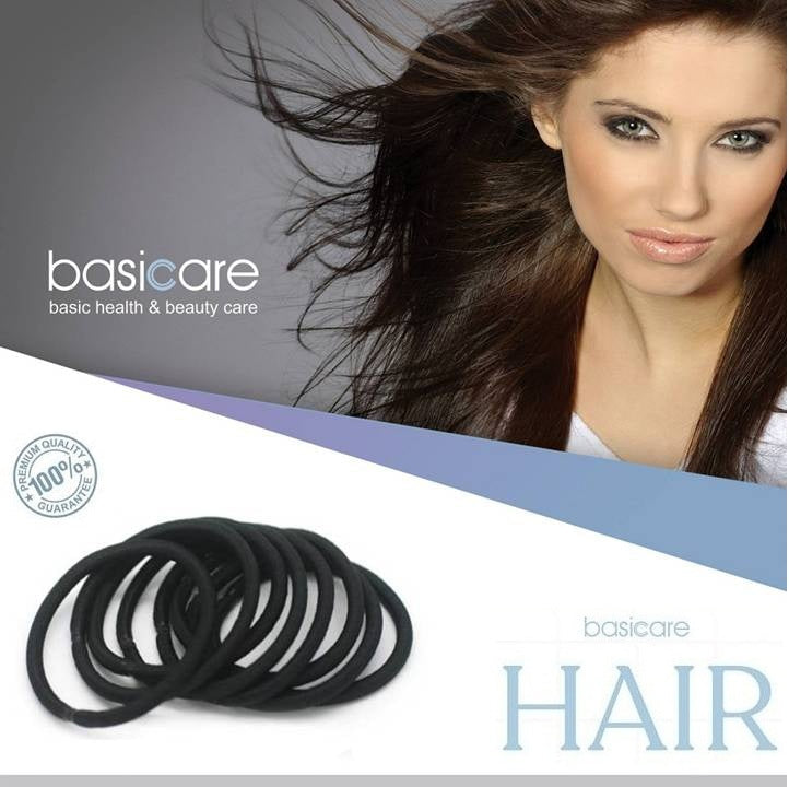 Basicare Black Color Long Lasting Snag Free Round Elastic. No Metal Hair Elastics, Elastic Hair Band For Thick, Curly And Str