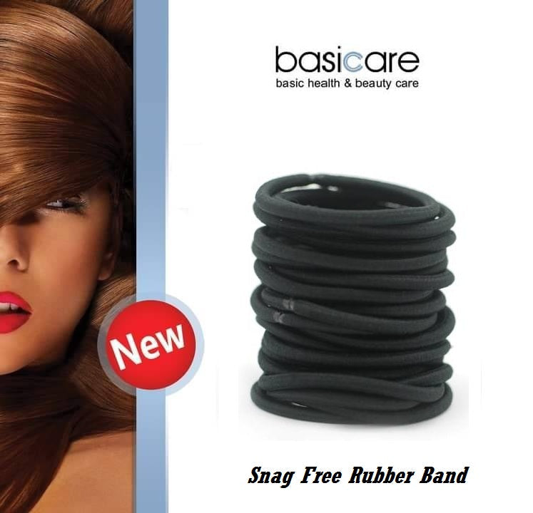 Basicare Black Color Long Lasting Snag Free Round Elastic. No Metal Hair Elastics, Elastic Hair Band For Thick, Curly And Str