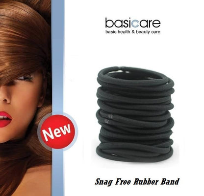 Basicare Black Color Long Lasting Snag Free Round Elastic. No Metal Hair Elastics, Elastic Hair Band For Thick, Curly And Str