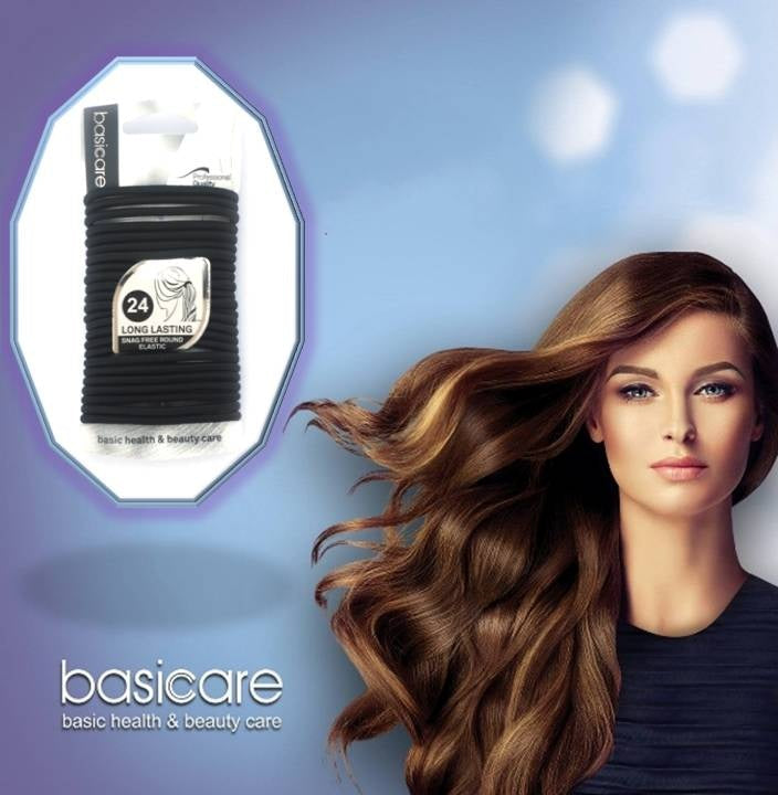 Basicare Black Color Long Lasting Snag Free Round Elastic. No Metal Hair Elastics, Elastic Hair Band For Thick, Curly And Str